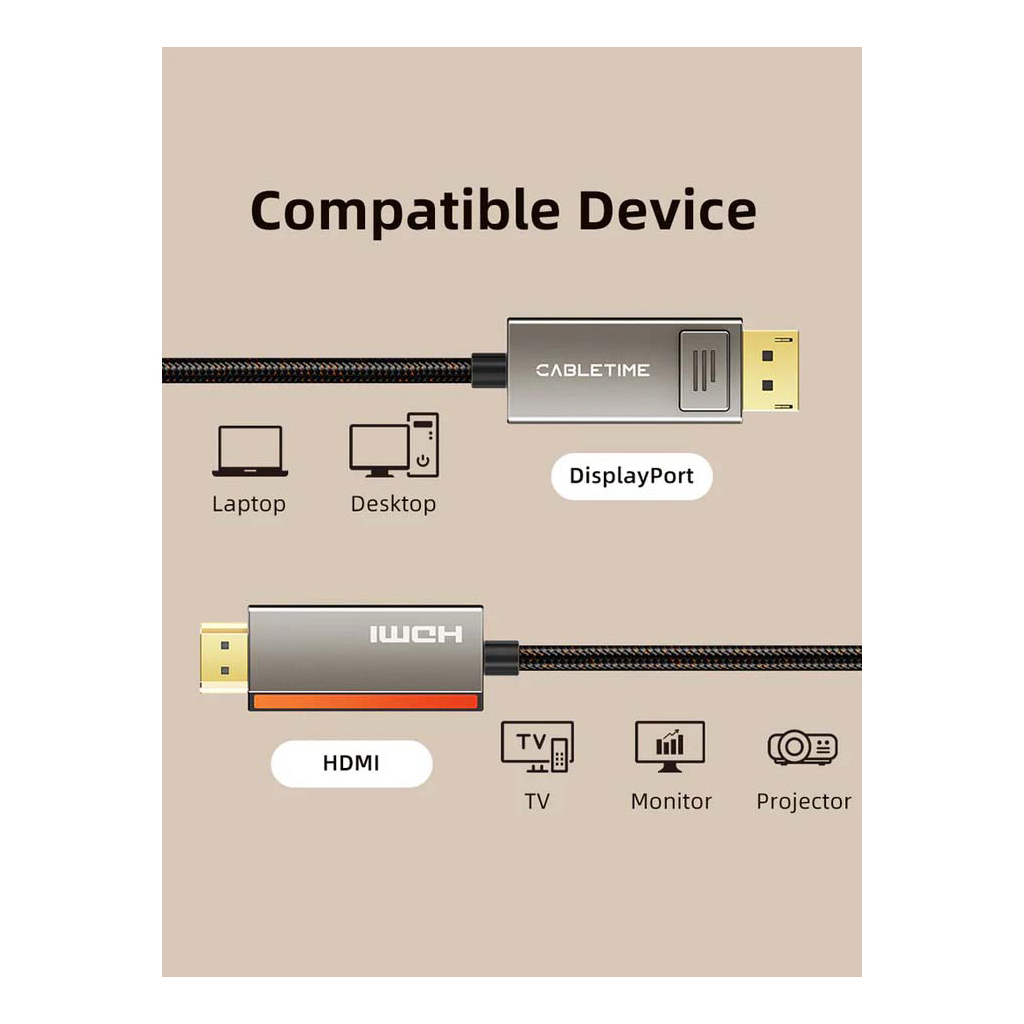 Кабель мультимедійний DisplayPort M to HDMI M 8K60Hz Cabletime (CA916405) - picture 8