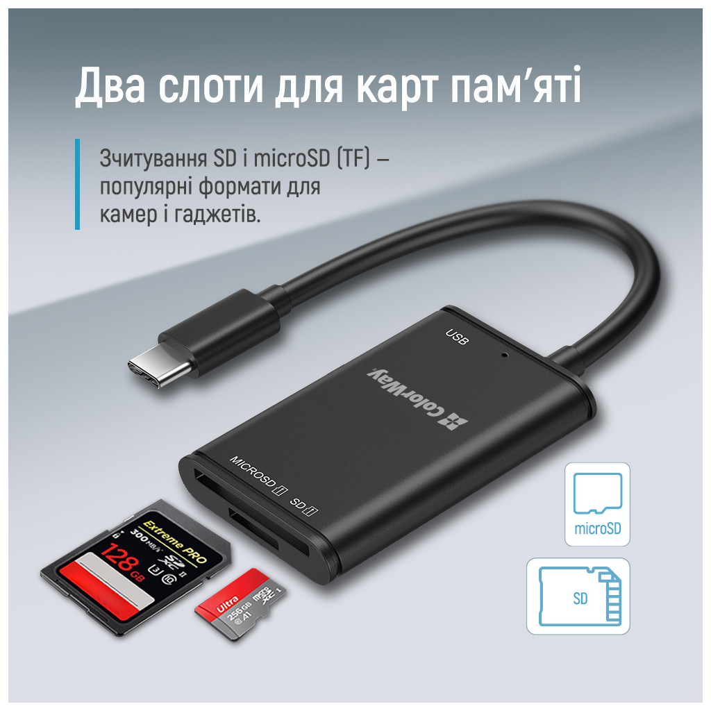 Зчитувач флеш-карт ColorWay USB-C to USB 3.0/SD/MicroSD (CW-CR-02) - изображение 9