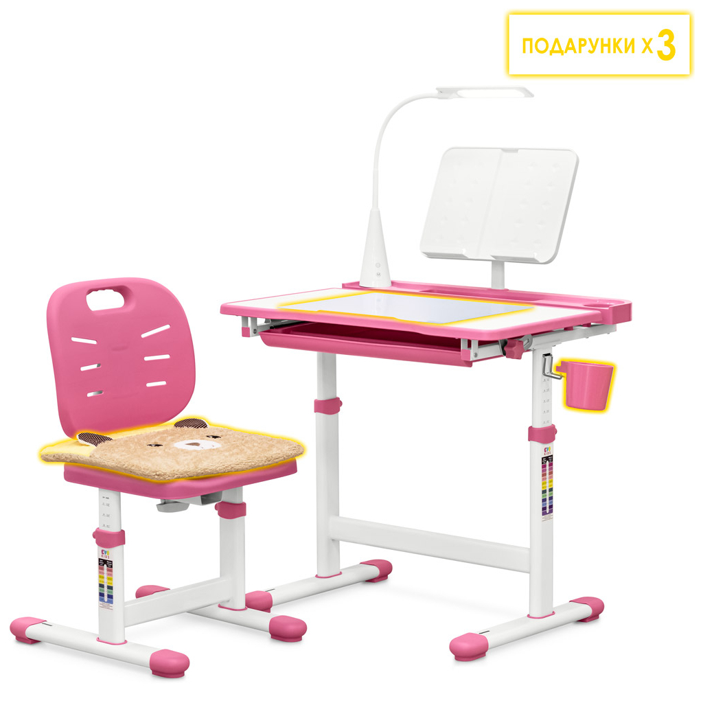 Парта зі стільцем Evo-kids (стіл+стілець+полиця+лампа) Pink (Evo-17 PN Ergo) - зображення 3