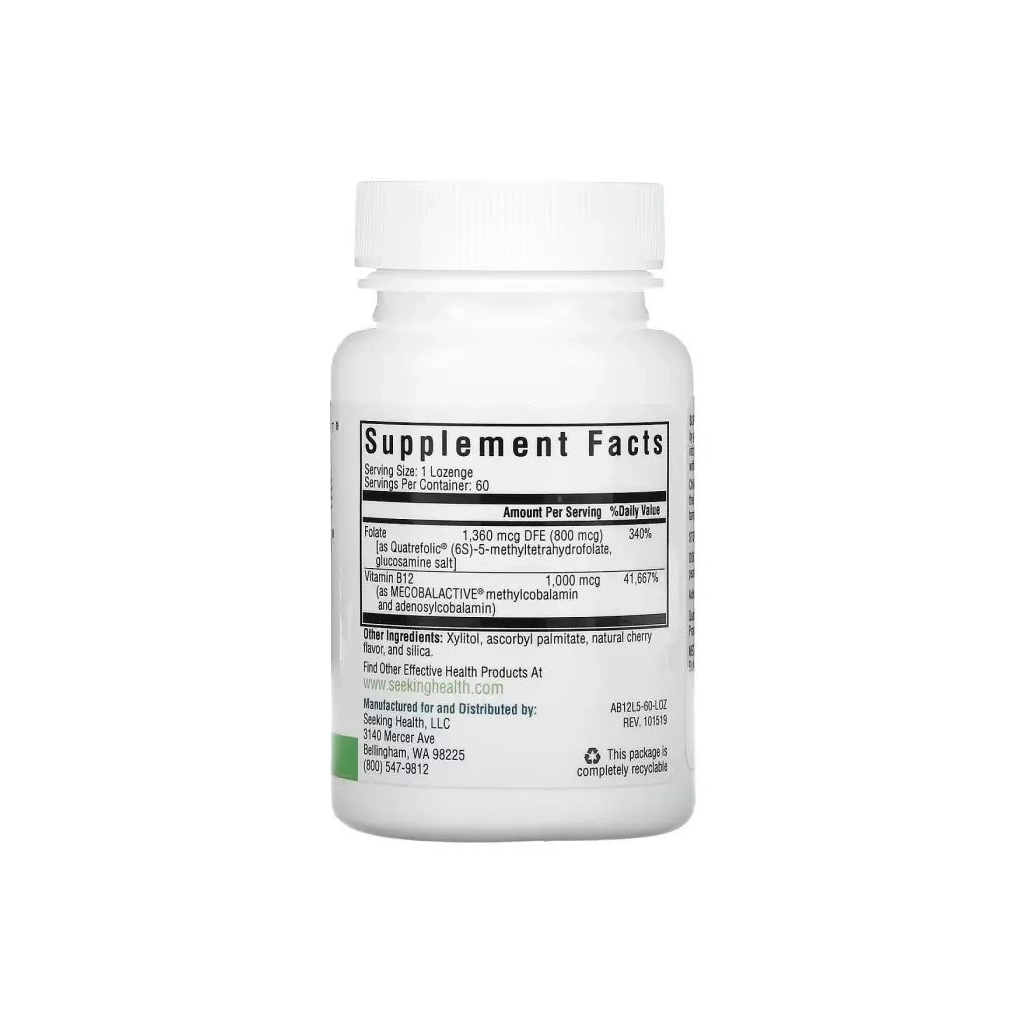 Вітамінно-мінеральний комплекс Seeking Health Вітамін B12 з L-5-MTHF, смак вишні, Active B12 With L-5-MTHF, 60 жувач (SKH-52006) - зображення 2