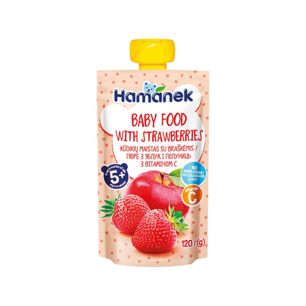 Дитяче пюре Hamanek Яблуко Полуниця, 120 г (8595139780456) - зображення 1