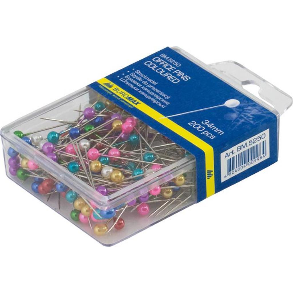 Кнопки Buromax office pins coloured, 200шт (BM.5250) - изображение 1