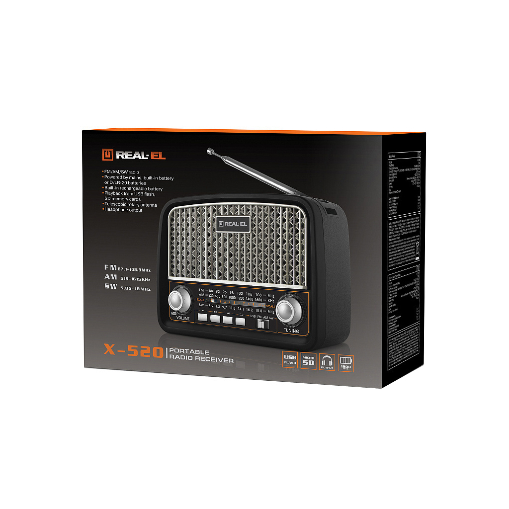 Портативний радіоприймач REAL-EL X-520 Black - изображение 9