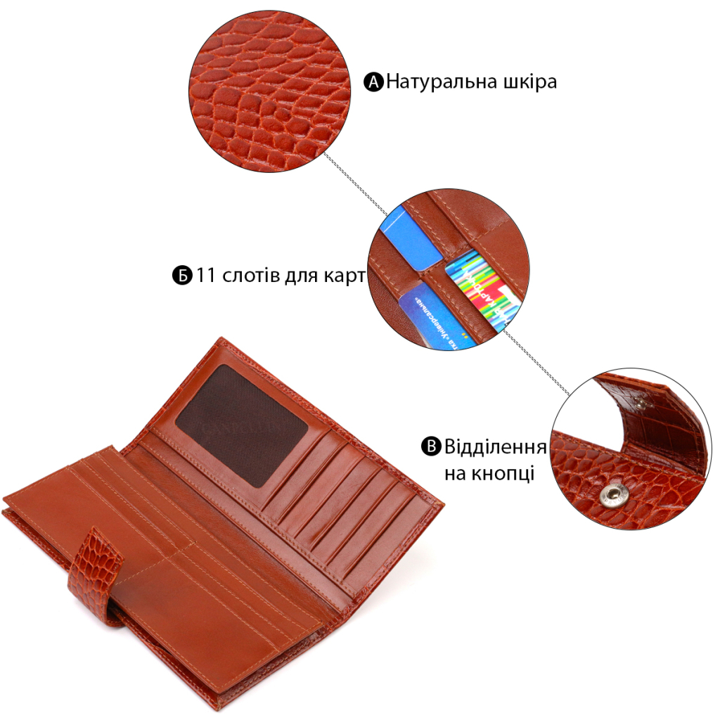 Гаманець Canpellini З натуральної шкіри Рудий (21918) - зображення 4