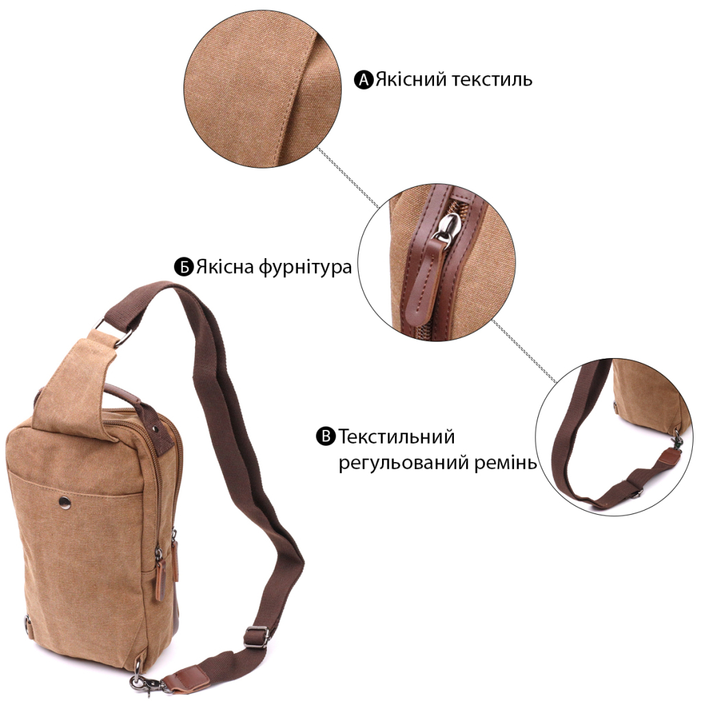 Сумка Vintage Вертикальна чоловіча через плече з щільного текстилю Коричнева (22191) - зображення 5