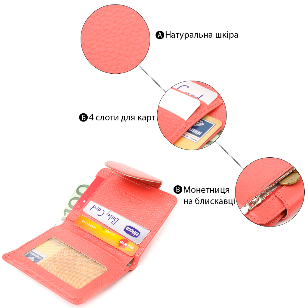 Портмоне Canpellini З натуральної шкіри Кораловий (21669) - зображення 4