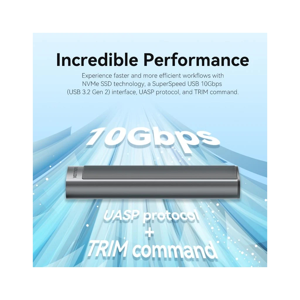Кишеня зовнішня Vention SSD M.2 (NVME) M-key USB Type-C 3.2 10Gbps Heat Sink Aluminum (KPKH0) - зображення 4