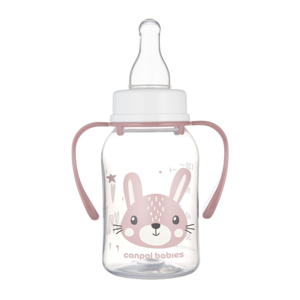 Пляшечка для годування Canpol babies CUTE ANIMALS стандартна з ручками 120 мл рожева (11/823_pin) - зображення 2