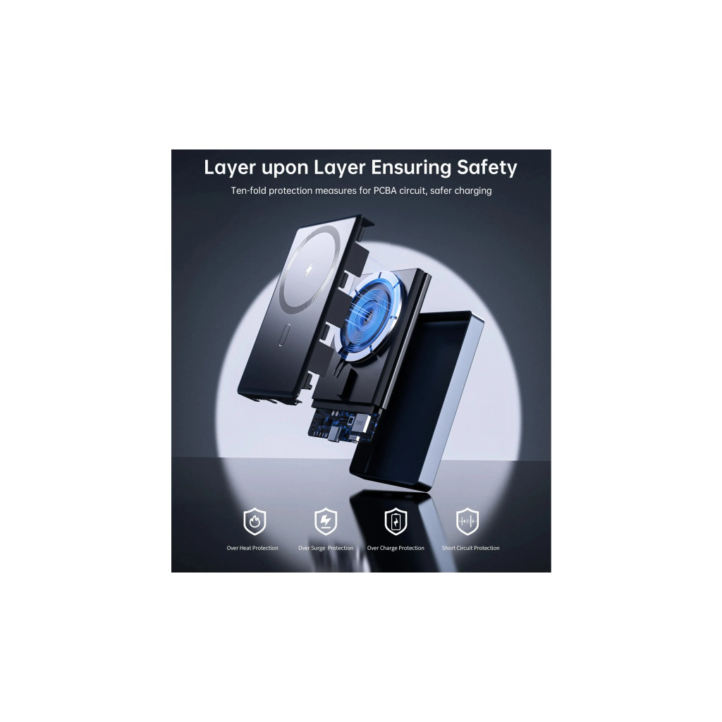 Батарея універсальна Choetech Magnetic Wireless 10000mAh 20W, PD, Qi-15W, USB-C In/Out, Ultra-thin, Black (B739-CCBK) - зображення 7