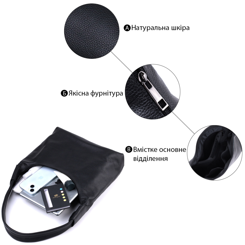 Сумка Shvigel З натуральної шкіри флотар Чорна (22827) - зображення 4