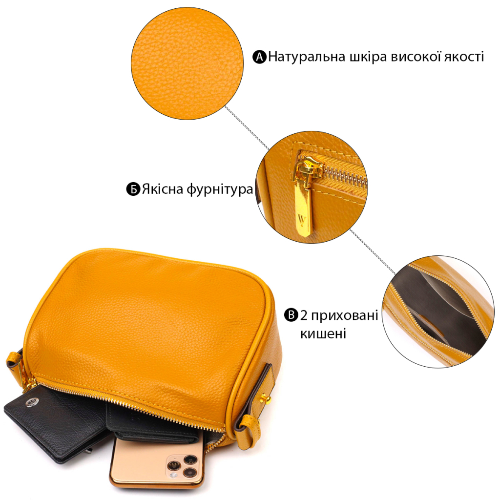 Сумка Vintage На плече крос-боді з натуральної шкіри Жовта (22100) - зображення 4