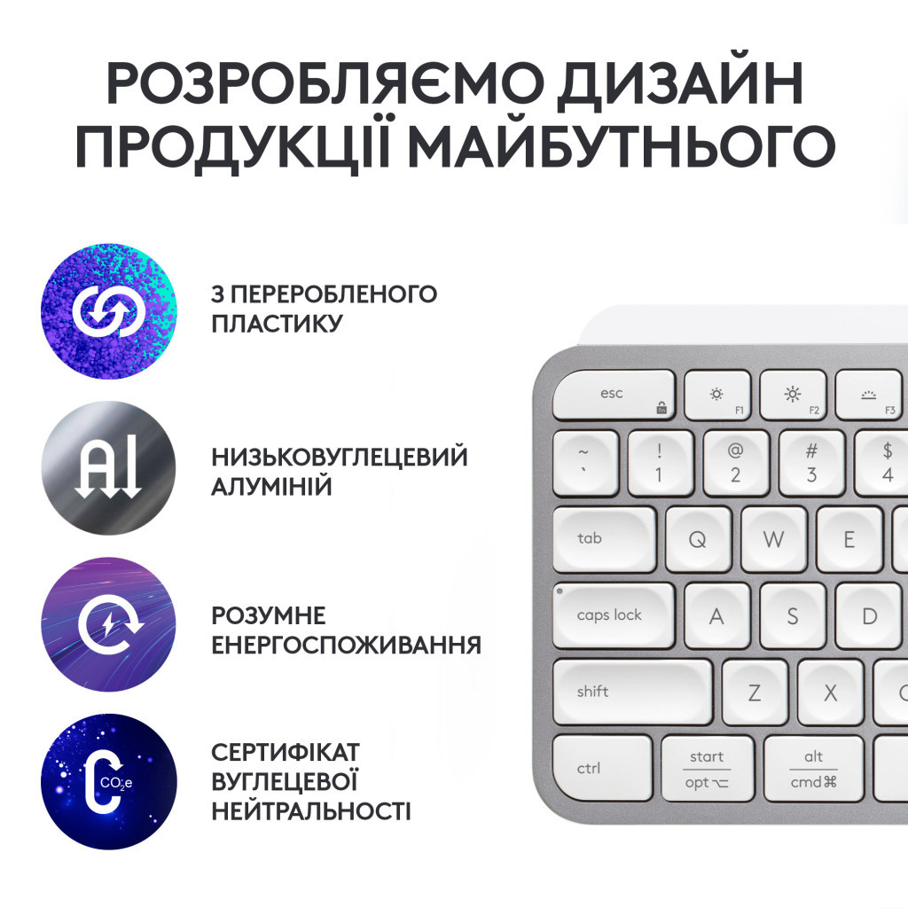 Клавіатура Logitech MX Keys S Wireless UA Pale Grey (920-011588) - зображення 5
