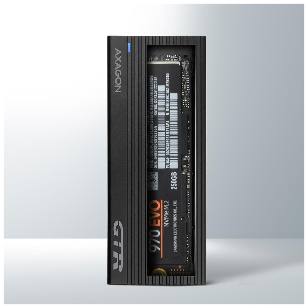 Кишеня зовнішня AXAGON USB-C 3.2 Gen 2 metal box for M.2 NVMe SSD THIN RIB (EEM2-GTR) - зображення 2
