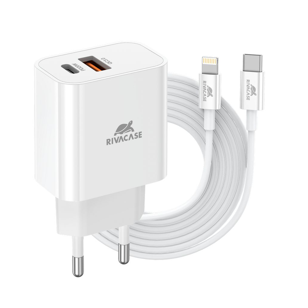 Зарядний пристрій RivaCase 2хUSB-А + Type-C PD 20W+QC3.0 кабель Type-C-Lighting white (PS4102 WD5 (White)) - зображення 1