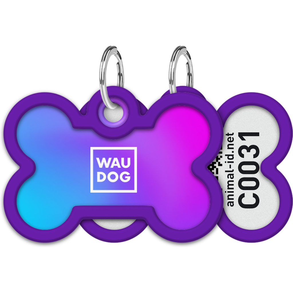 Адресник для тварин WAUDOG Smart ID з QR паспортом "Градієнт фіолетовий", кістка 40х28 мм (231-4034) - изображение 1