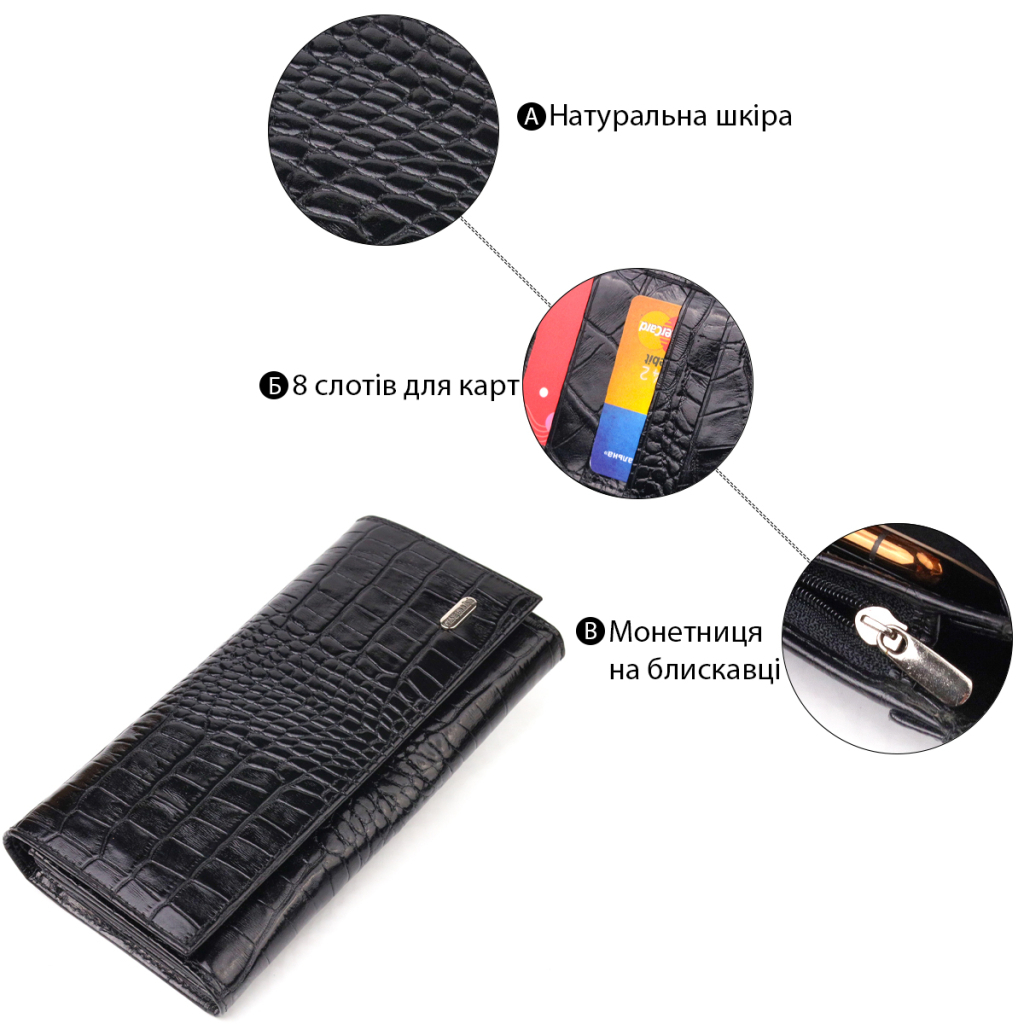 Гаманець Canpellini З монетницею з натуральної шкіри Чорний (21525) - зображення 4