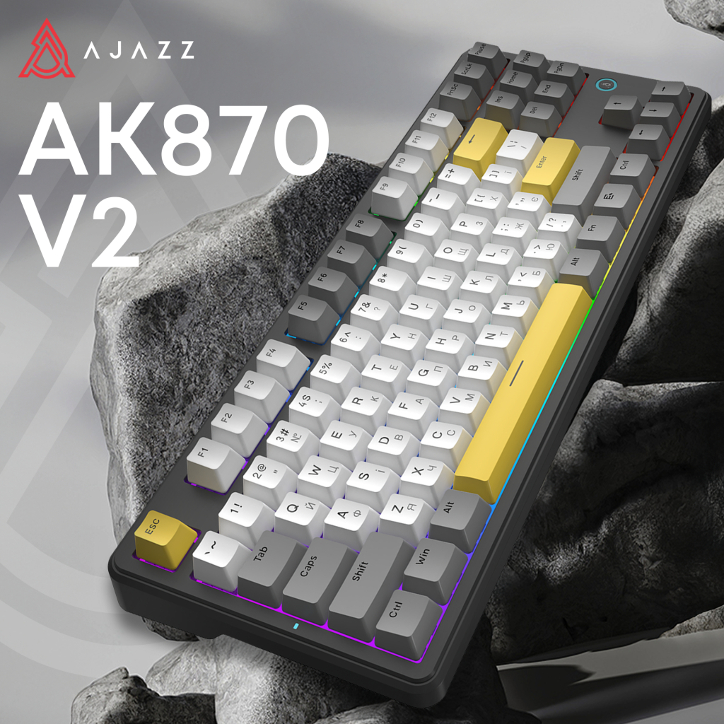 Клавіатура Ajazz AK870 V2 Flying Fish Switch USB UA Black/Grey/Yellow (AK870-V2-FF-BGY) - изображение 6