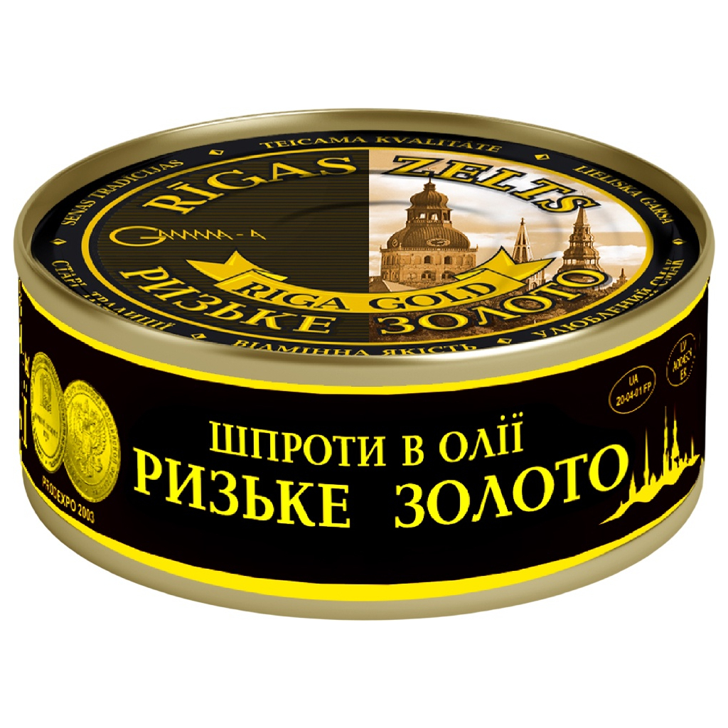 Рибні консерви Ризьке золото Шпроти в олії 240 г (4820062446419) - зображення 1