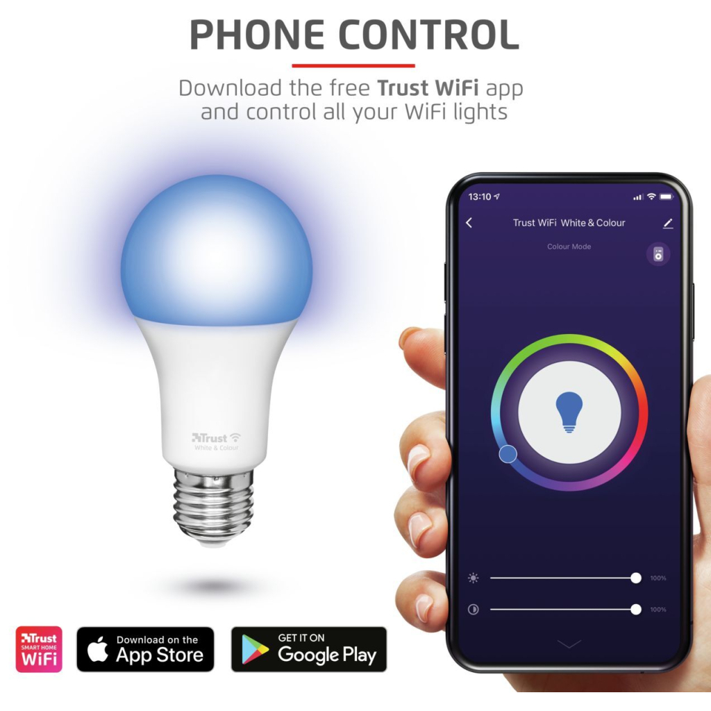 Розумна лампочка Trust E27 806 Lumen, 1800-6500k, RGBCW, white (71281_TRUST) - зображення 6