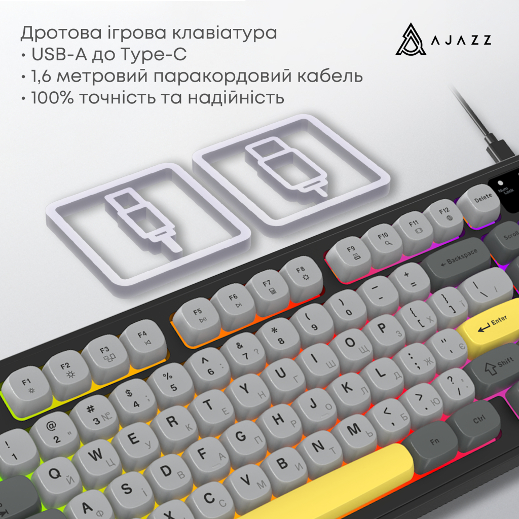 Клавіатура Ajazz AF98 USB UA Black/Grey/Yellow (AF98-BGY) - зображення 7