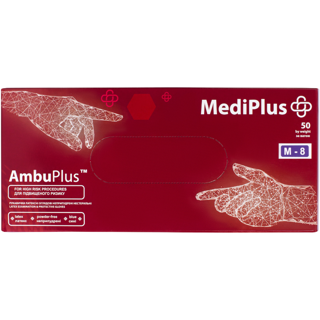 Медичні рукавички MediPlus AmbuPlus Латексні оглядові нестерильні неприпудрені Сині Розмір M 50 шт. (9551004355845) - зображення 1
