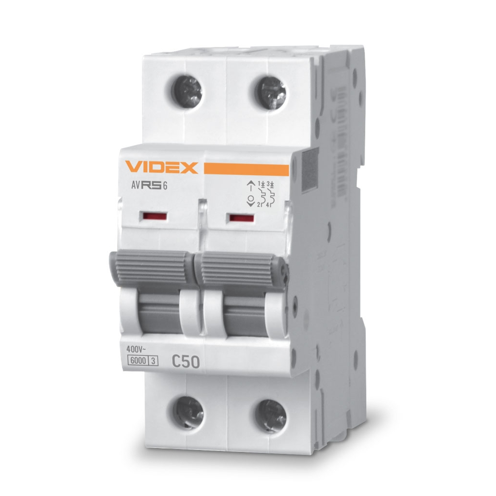 Автоматичний вимикач Videx RS6 RESIST 2п 50А 6кА С (VF-RS6-AV2C50) - изображение 1