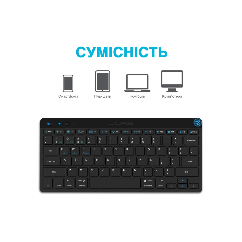 Клавіатура Jlab GO Bluetooth/Wireless Black (IEUKGOKEYBRBLK4) - зображення 5