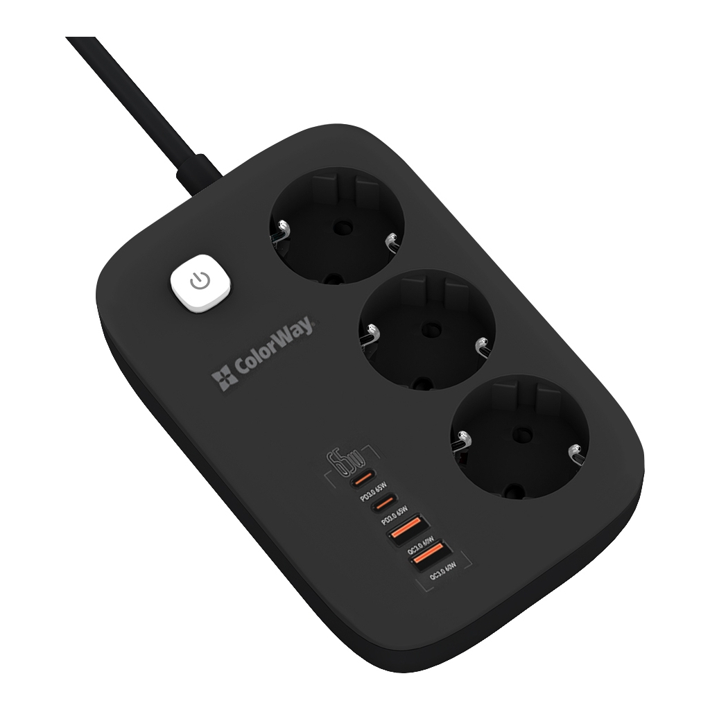 Мережевий фільтр живлення ColorWay CW-CHE34PDB 3 роз/4USB GaN3 Pro (CW-CHE34PDB) - зображення 4