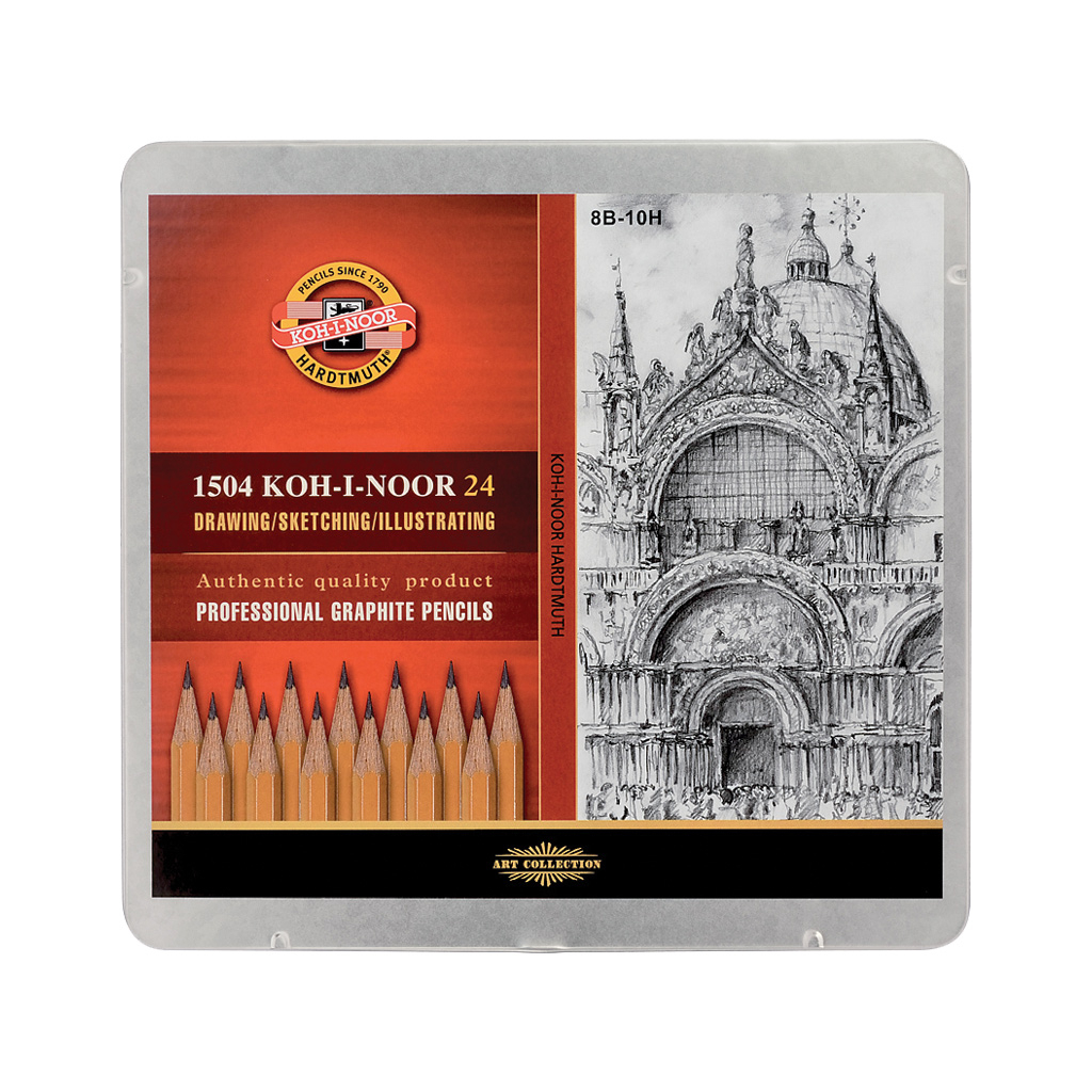 Олівець графітний Koh-i-Noor Набір 8В-10Н металевий пенал 24 шт (1504) - зображення 1