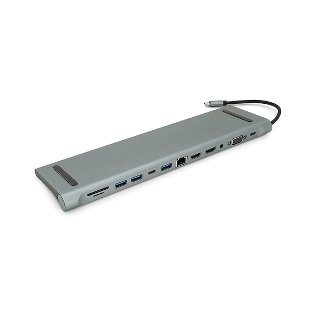 Концентратор Voltronic USB-C 12-in-1 USB-C + 2xUSB 2.0 + USB 3.0 + 2xHDMI + VGA + SD/TF + RJ45 + 3.5mm + PD 0.1m silver (YT-HTC12in1) - зображення 5
