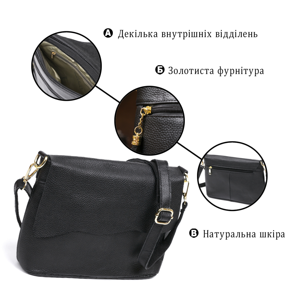 Сумка Vintage Шкіряна жіноча Чорна (20685) - зображення 4