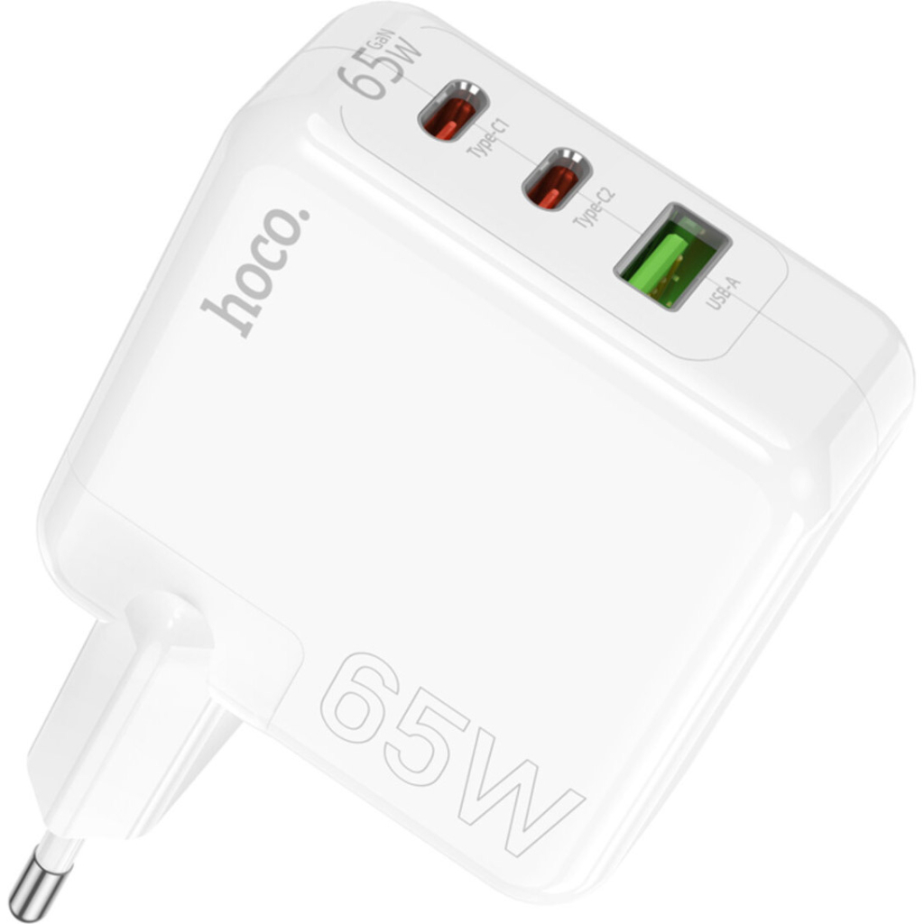 Зарядний пристрій HOCO C115A Header 2xUSB-C PD65W + 1xUSB QC3.0 GaN White (6931474798312) - зображення 3