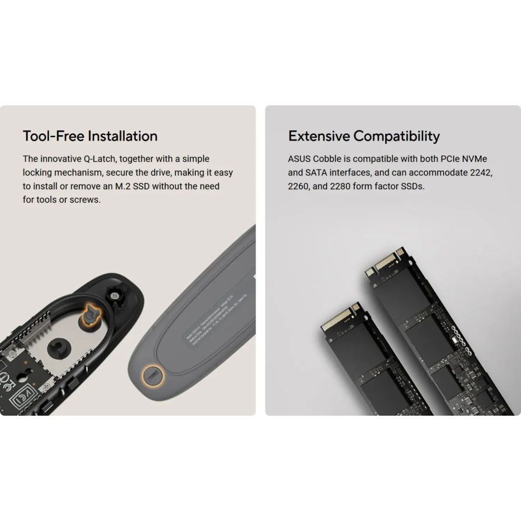 Кишеня зовнішня ASUS SSD PCIe NVMe M.2 2230/2242/2260/2280 USB Type-C 3.2 Gen 2x1 grey (90DD02R6-M09000) - зображення 2