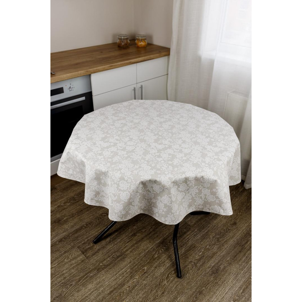 Скатертина Прованс непромокаюча Simfoni Мереживо на натюрель D-180 см (033841) - зображення 2