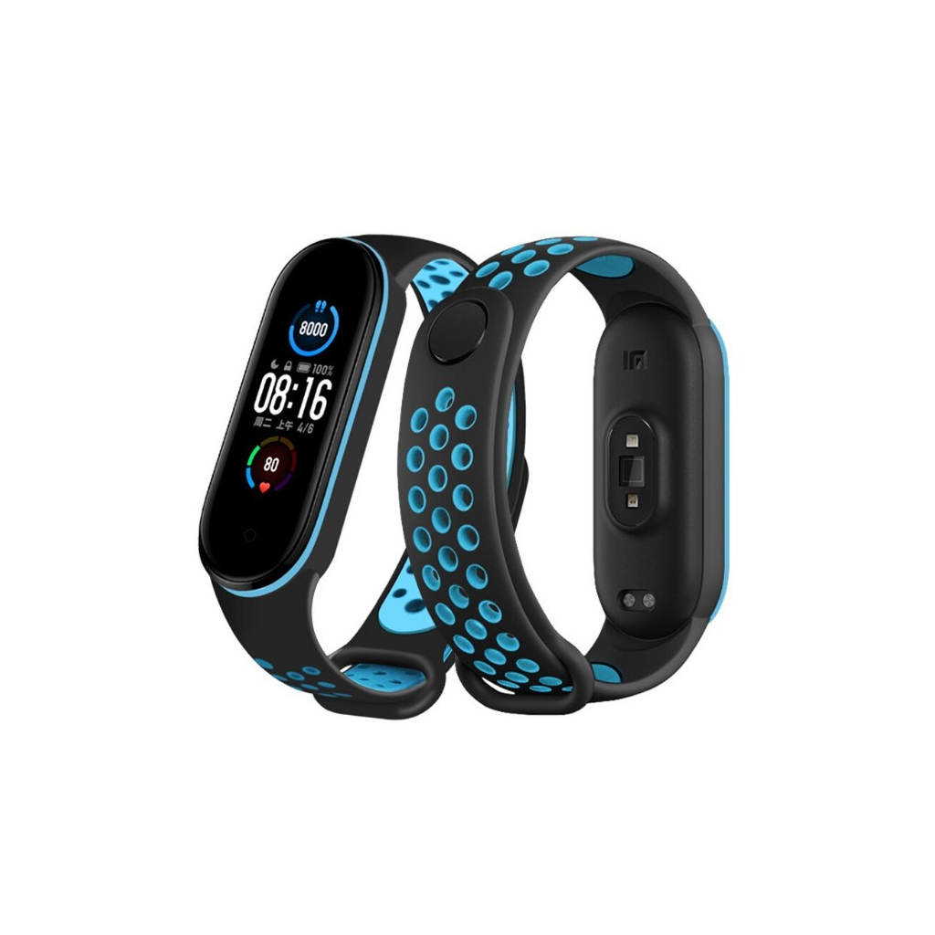 Ремінець до фітнес браслета BeCover Nike Style для Xiaomi Mi Smart Band 5 Black-Blue (705150) - зображення 1