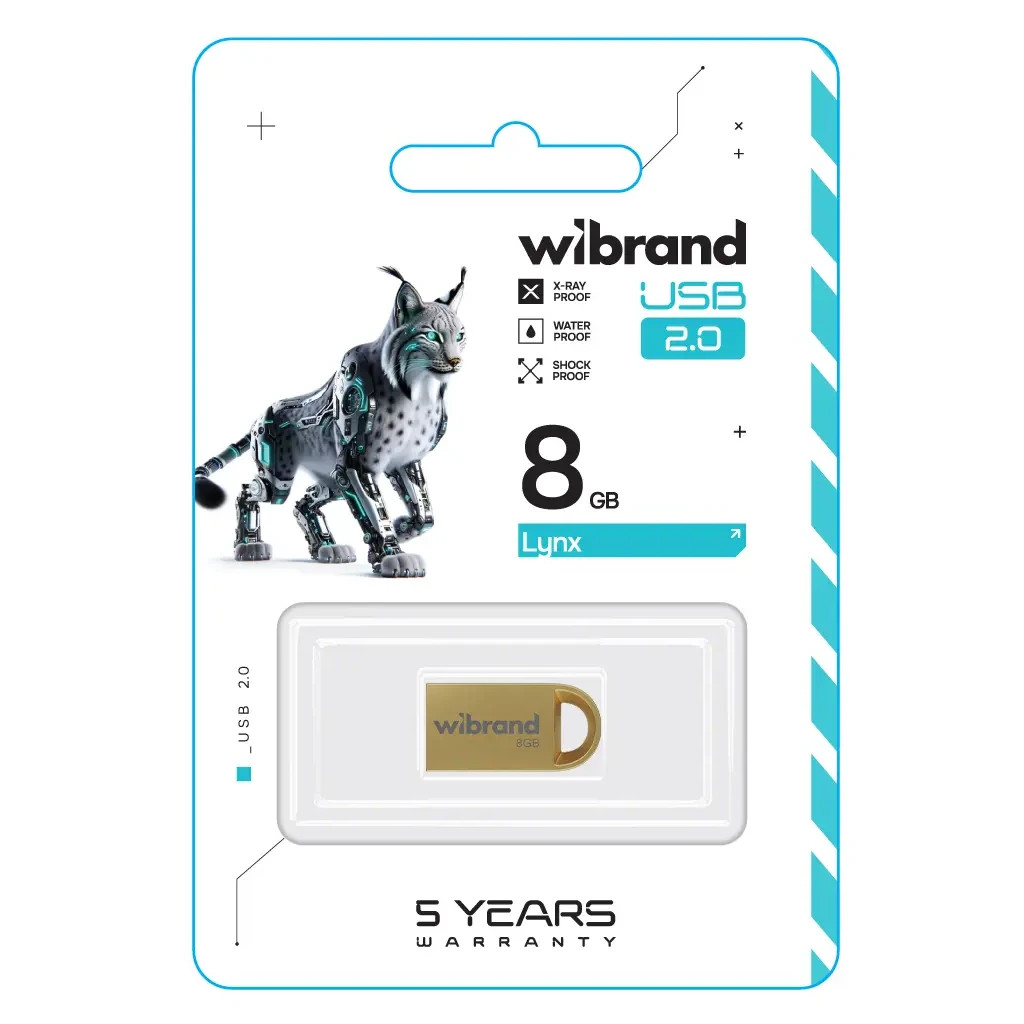 USB флеш накопичувач Wibrand 8GB lynx Gold USB 2.0 (WI2.0/LY8M2G) - зображення 2