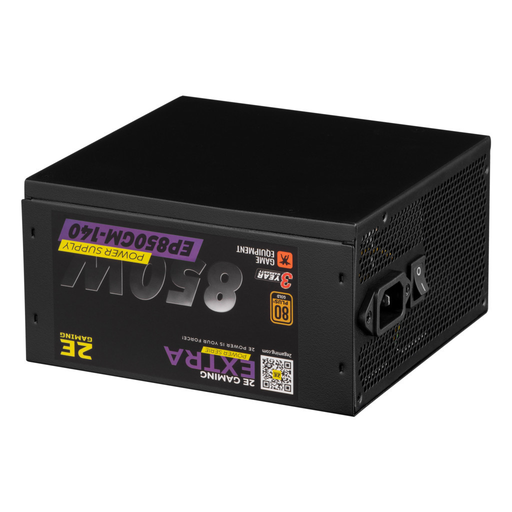 Блок живлення 2E GAMING EXTRA POWER (850W), >90, 80+ Gold, 140mm, 1xMB 24pin(20+4), 2xCPU 8pin(4+4), 4xMolex, 6x (2E-EP850GM-140) - зображення 6