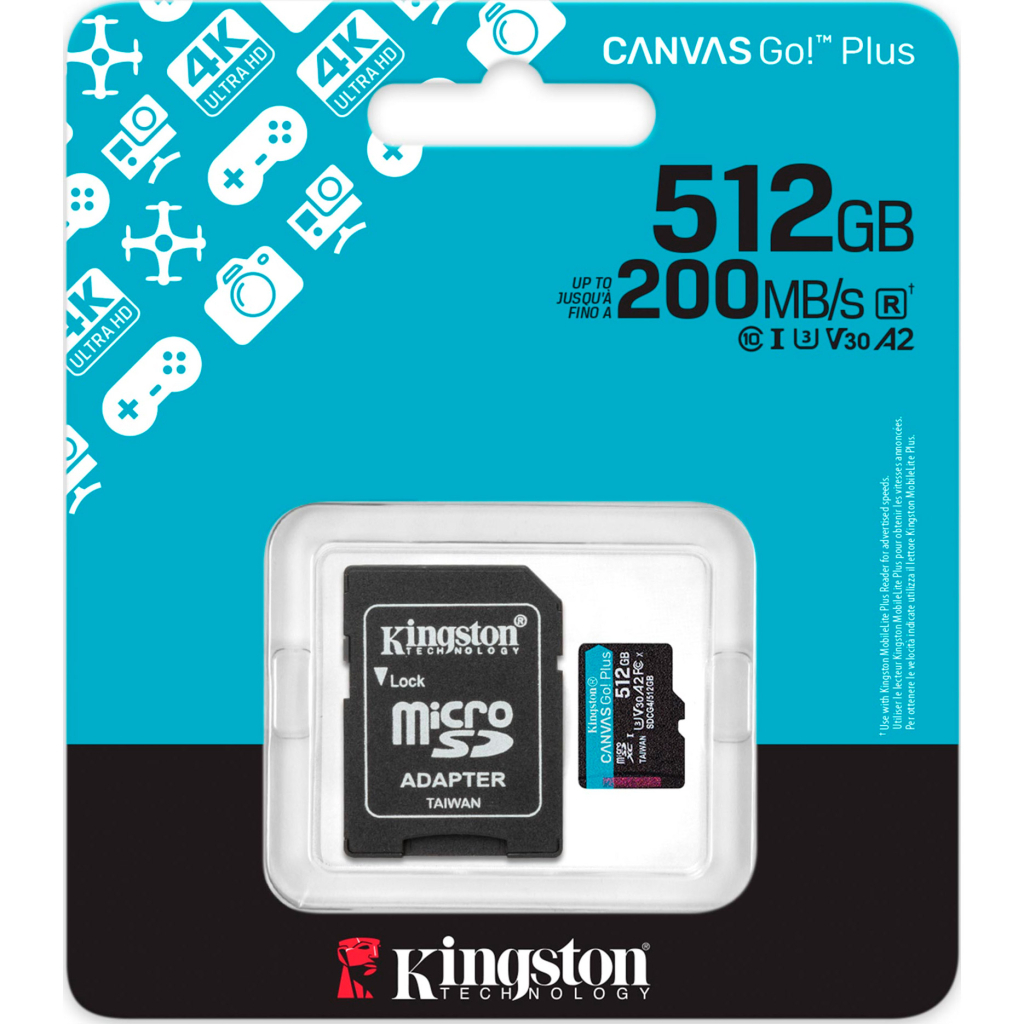 Карта пам'яті Kingston 512GB microSDXC сlass 10 UHS-I U3 V30 A2 Canvas Go Plus G4 (SDCG4/512GB) - зображення 3