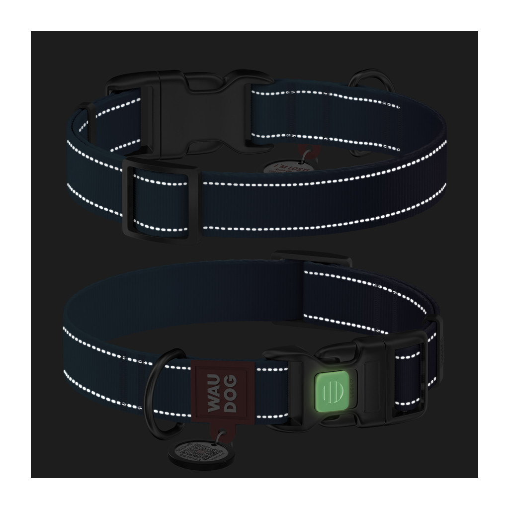 Нашийник для тварин WAUDOG Nylon Mono з QR паспортом, пластиковий фастекс XL синій (521612) - зображення 5