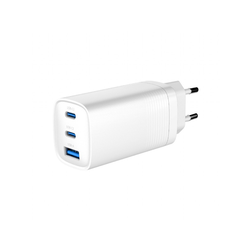 Зарядний пристрій Gembird USB-A + 2xType-C (PD18W + QC3.0 27W) white (TA-UC-PDQC65-01-W) - зображення 1