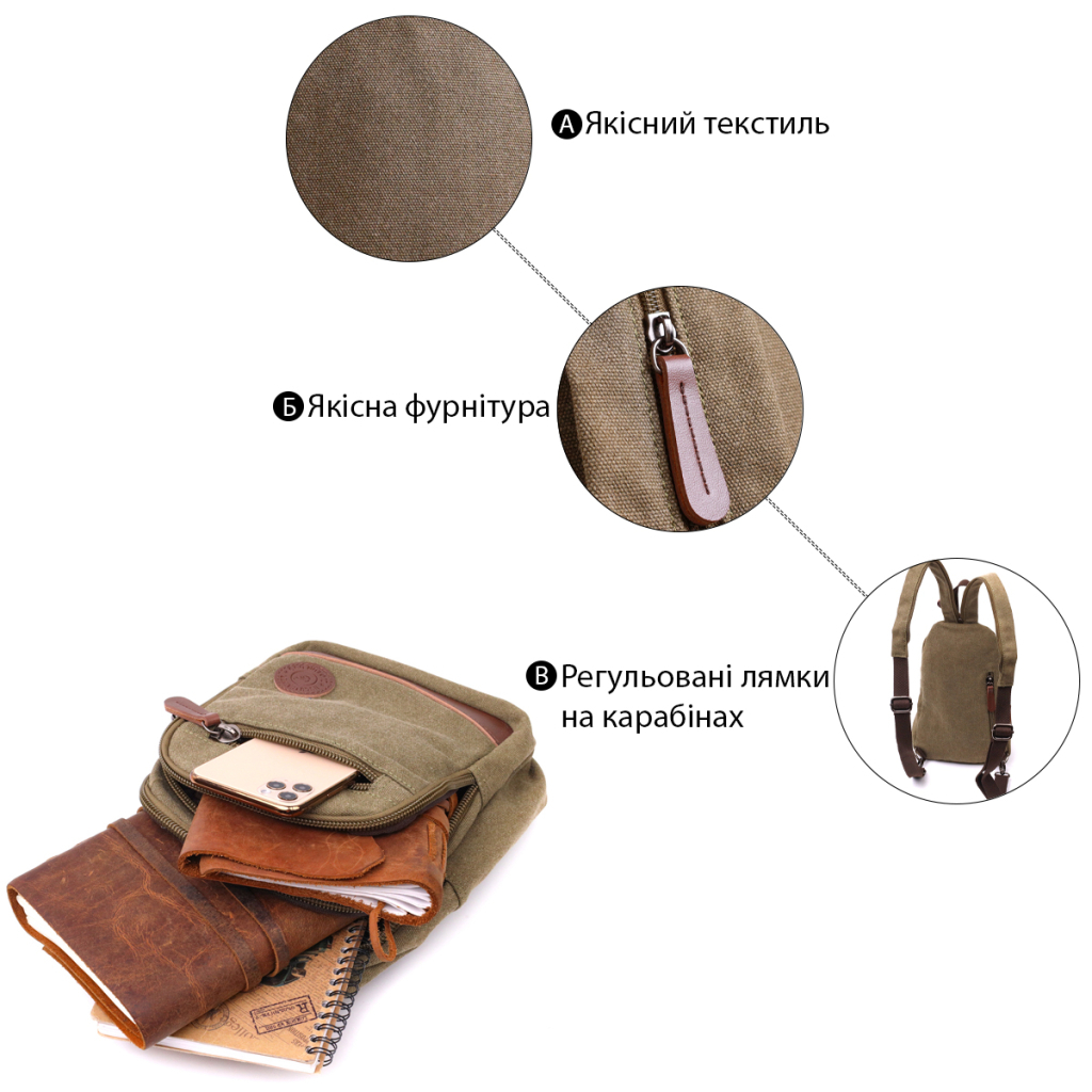 Сумка Vintage Через плече з ущільненою спинкою Оливкова (22174) - зображення 4