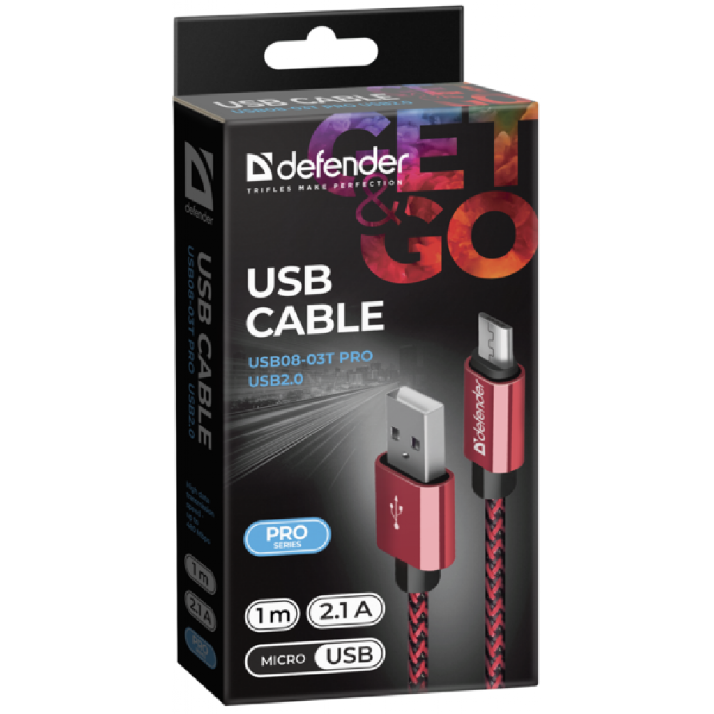 Дата кабель USB 2.0 AM to Micro 5P 1.0m USB08-03T red Defender (87801) - зображення 3