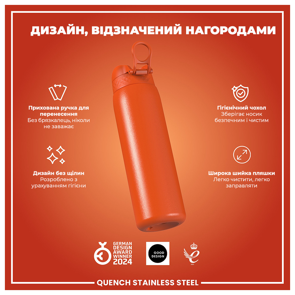 Пляшка для води ION8 OneTouch Stainless Steel 1200 мл Hearty Orange (I8SS1000HORG) - зображення 4