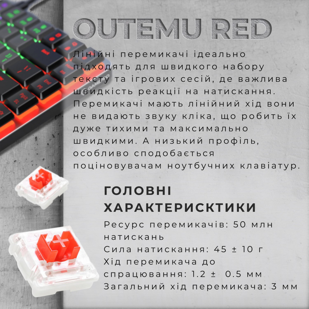 Клавіатура GamePro MK140R Red Swich Low Profile USB Dark Gray (MK140R) - зображення 6