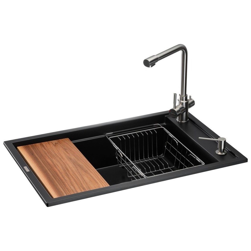 Мийка кухонна GRANADO Optimal Estella black (+ змішувач Badalona LUX inox + дозатор Redondo inox + коши (ksg0201) - зображення 1