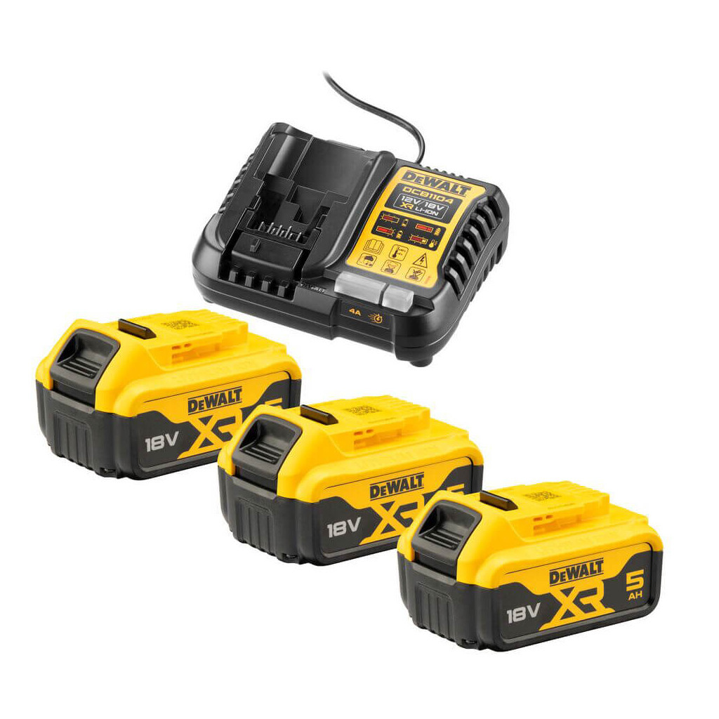 Набір акумулятор + зарядний пристрій DeWALT 10,8 - 54 В, 4A, 18В XR Li-Ion, 3 x 5Ah DCB184 (DCB1104P3) - зображення 1