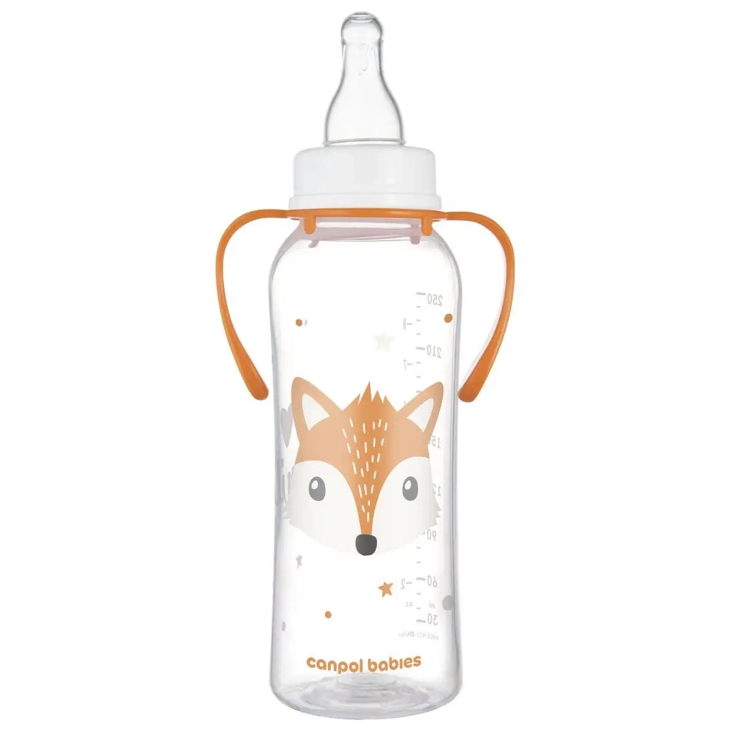 Пляшечка для годування Canpol babies CUTE ANIMALS стандартна з ручками 250 мл помаранчева (11/845_ora) - зображення 2