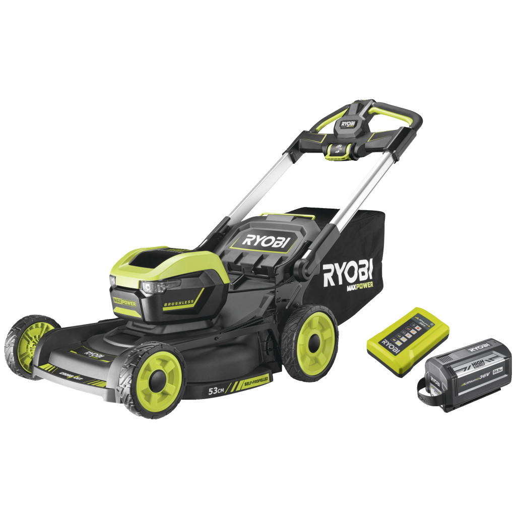 Газонокосарка Ryobi RY36LMXSP53A-160 самохідна, 36В MAX POWER, 1х6Аг, дека 53см, 70л (5133005802) - зображення 1