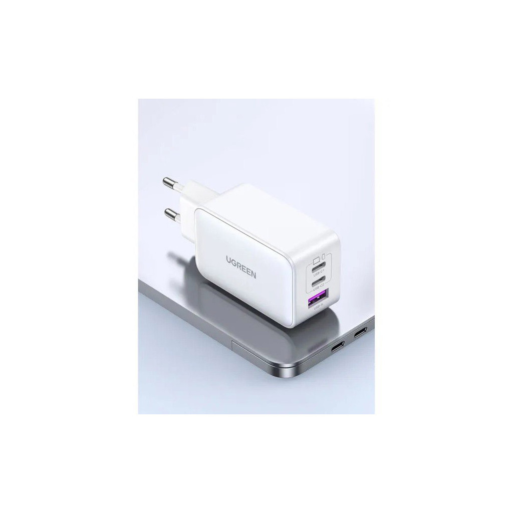 Зарядний пристрій Ugreen USB-A+2*USB-C 65W GaN Tech Fast White (CD224/15334) - зображення 3