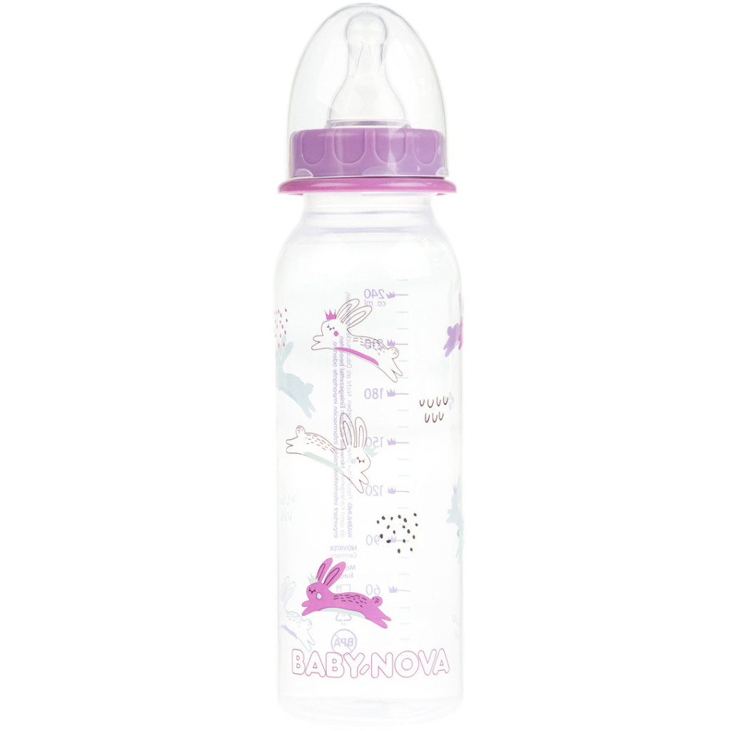Пляшечка для годування Baby-Nova Декор 240 мл Рожевий (3960066) - зображення 1